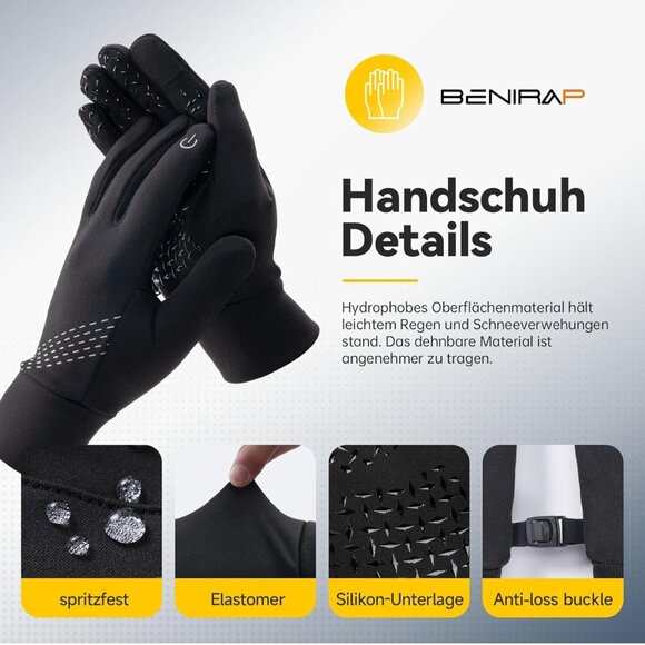 Lightweight Winter Gloves for Men Women, Touch Screen Warm Running Gloves, Windp - Picture 4 of 10